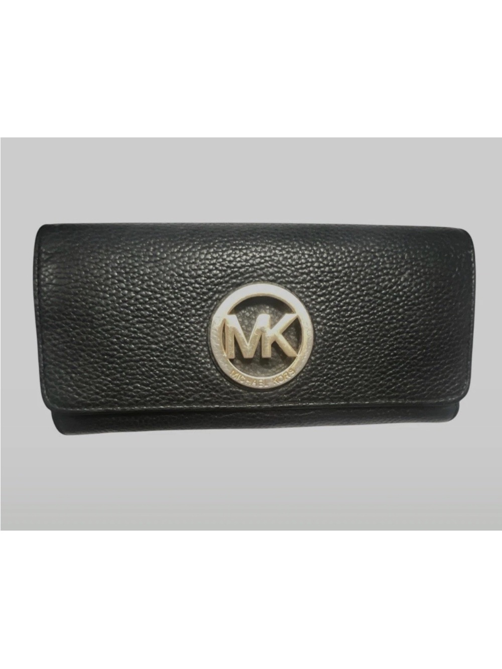 Michael Kors Black Pebbled Leather Wallet with Gold MK Emblem